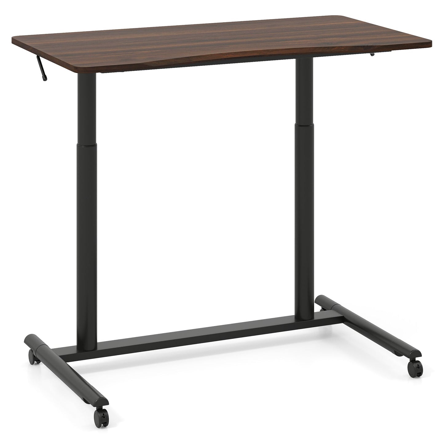 C-Shaped Mobile Standing Desk with Adjustable Height and Lockable Wheels-Brown