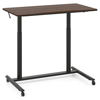 C-Shaped Mobile Standing Desk with Adjustable Height and Lockable Wheels-Brown