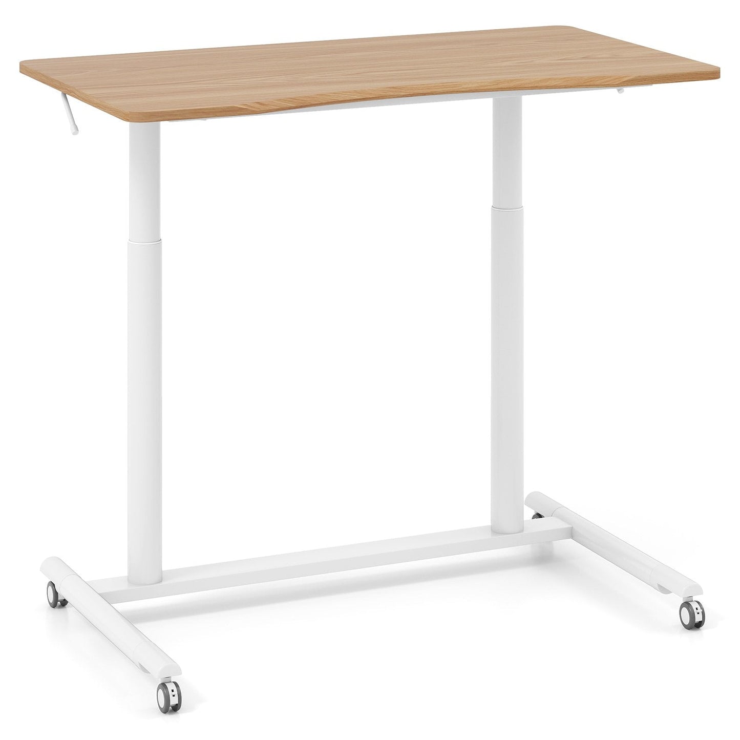 C-Shaped Mobile Standing Desk with Adjustable Height and Lockable Wheels-Natural