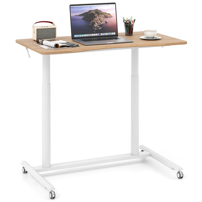 C-Shaped Mobile Standing Desk with Adjustable Height and Lockable Wheels-Natural