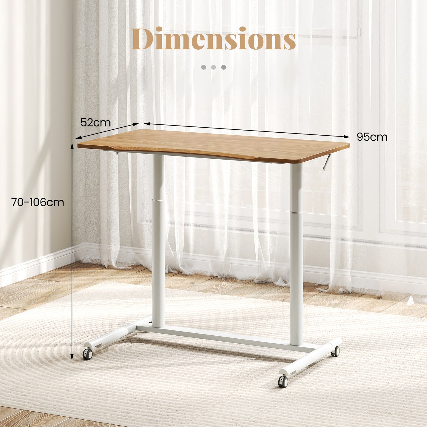 C-Shaped Mobile Standing Desk with Adjustable Height and Lockable Wheels-Natural
