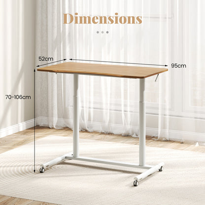 C-Shaped Mobile Standing Desk with Adjustable Height and Lockable Wheels-Natural