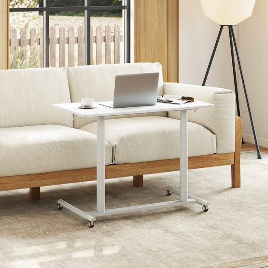 C-Shaped Mobile Standing Desk with Adjustable Height and Lockable Wheels-White
