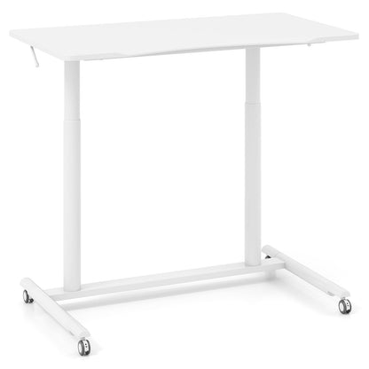 C-Shaped Mobile Standing Desk with Adjustable Height and Lockable Wheels-White