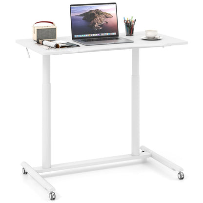 C-Shaped Mobile Standing Desk with Adjustable Height and Lockable Wheels-White