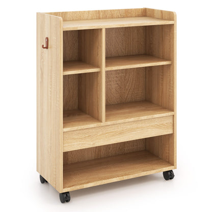 Mobile Storage Cabinet with Drawer and Adjustable Shelves-Natural