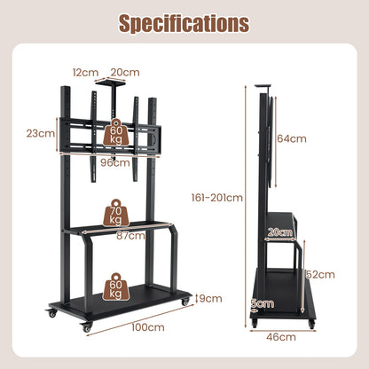 Mobile TV Stand Rolling TV Cart with Camera Shelf and AV Shelves