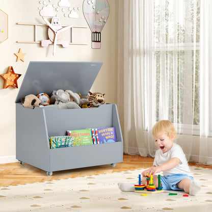 Mobile Toy Storage Organizer with Bookshelf and Wheels for Playroom Bedroom-Grey