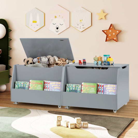 Mobile Toy Storage Organizer with Bookshelf and Wheels for Playroom Bedroom-Grey