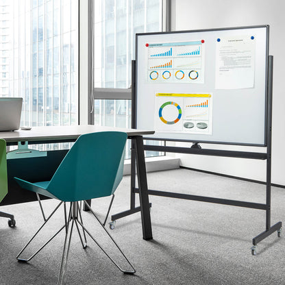 Mobile Whiteboard Reversible with Grid Pattern Board and Board Eraser-Black