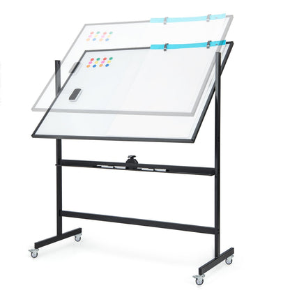 Mobile Whiteboard Reversible with Grid Pattern Board and Board Eraser-Black