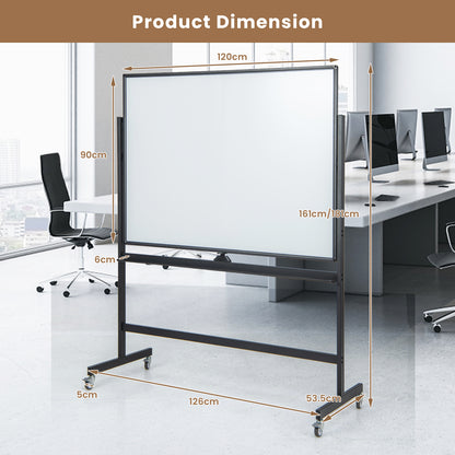 Mobile Whiteboard Reversible with Grid Pattern Board and Board Eraser-Black