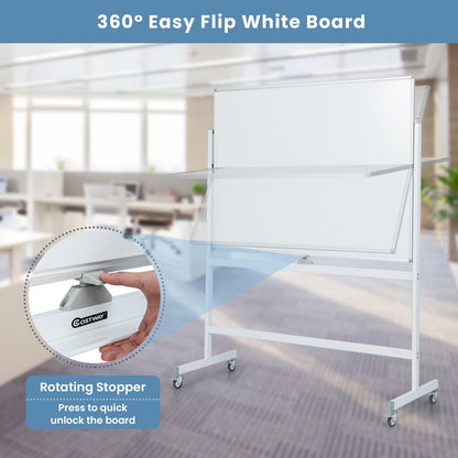 Mobile Whiteboard Reversible with Grid Pattern Board and Board Eraser-White