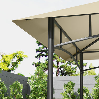 Outsunny 8' x 5' Grill Gazebo Canopy, dwupoziomowa zewnętrzna altana BBQ z 2 bocznymi półkami, kosze do przechowywania, hak do ogrodu, na patio, na grilla, na piknik, beżowy