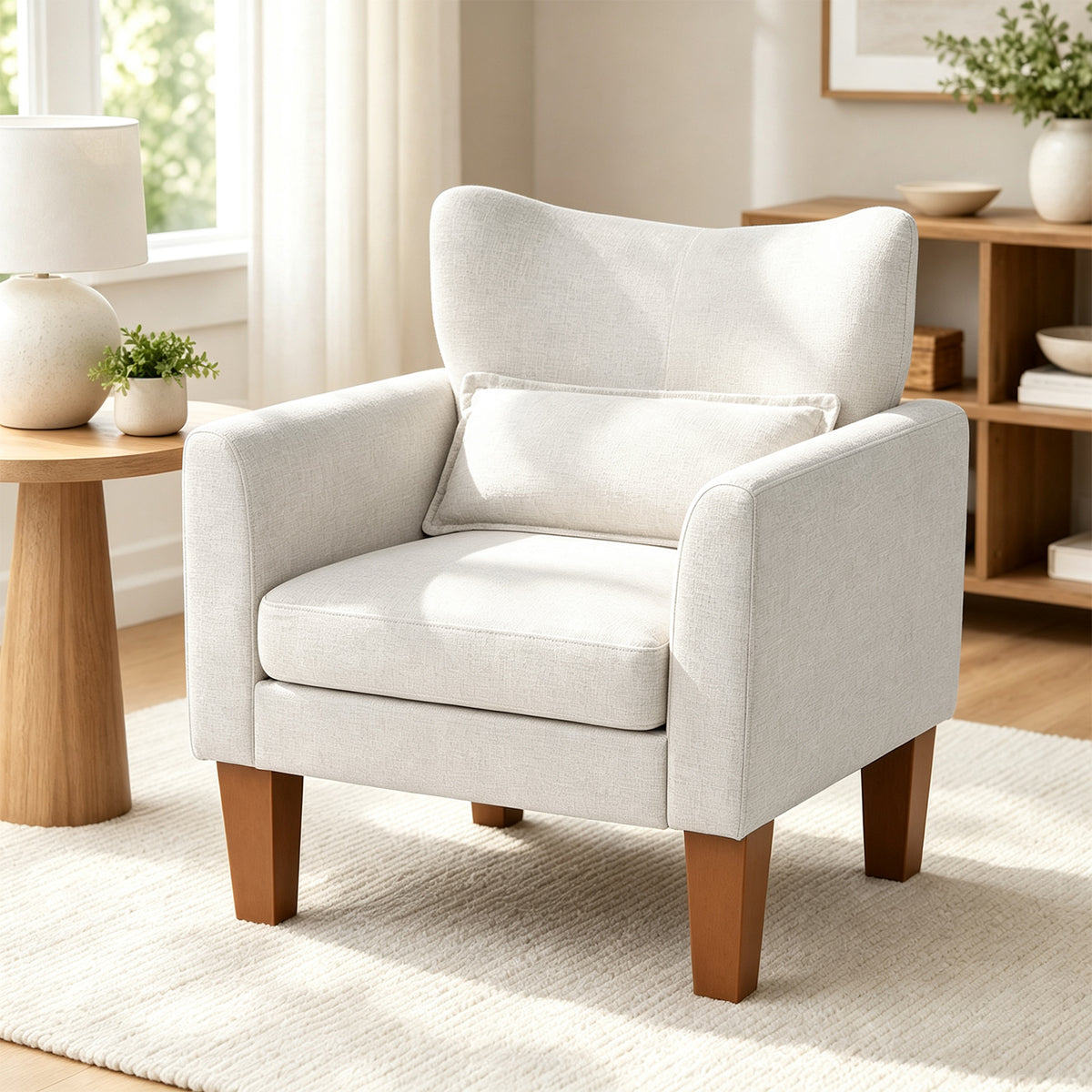Modern Accent Chair with Removable Cushion and Pillow for Living Room-Beige