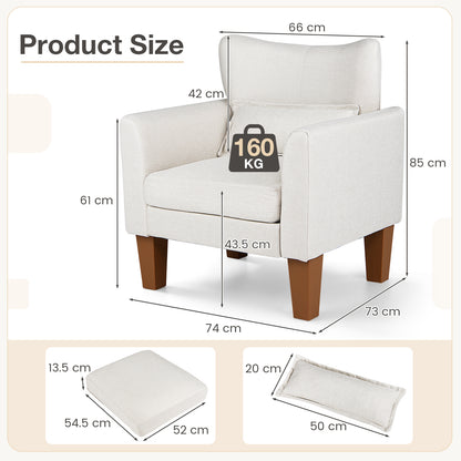 Modern Accent Chair with Removable Cushion and Pillow for Living Room-Beige