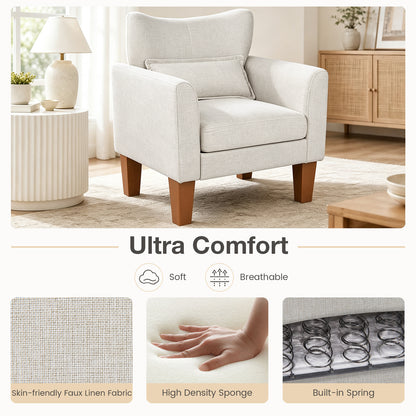 Modern Accent Chair with Removable Cushion and Pillow for Living Room-Beige