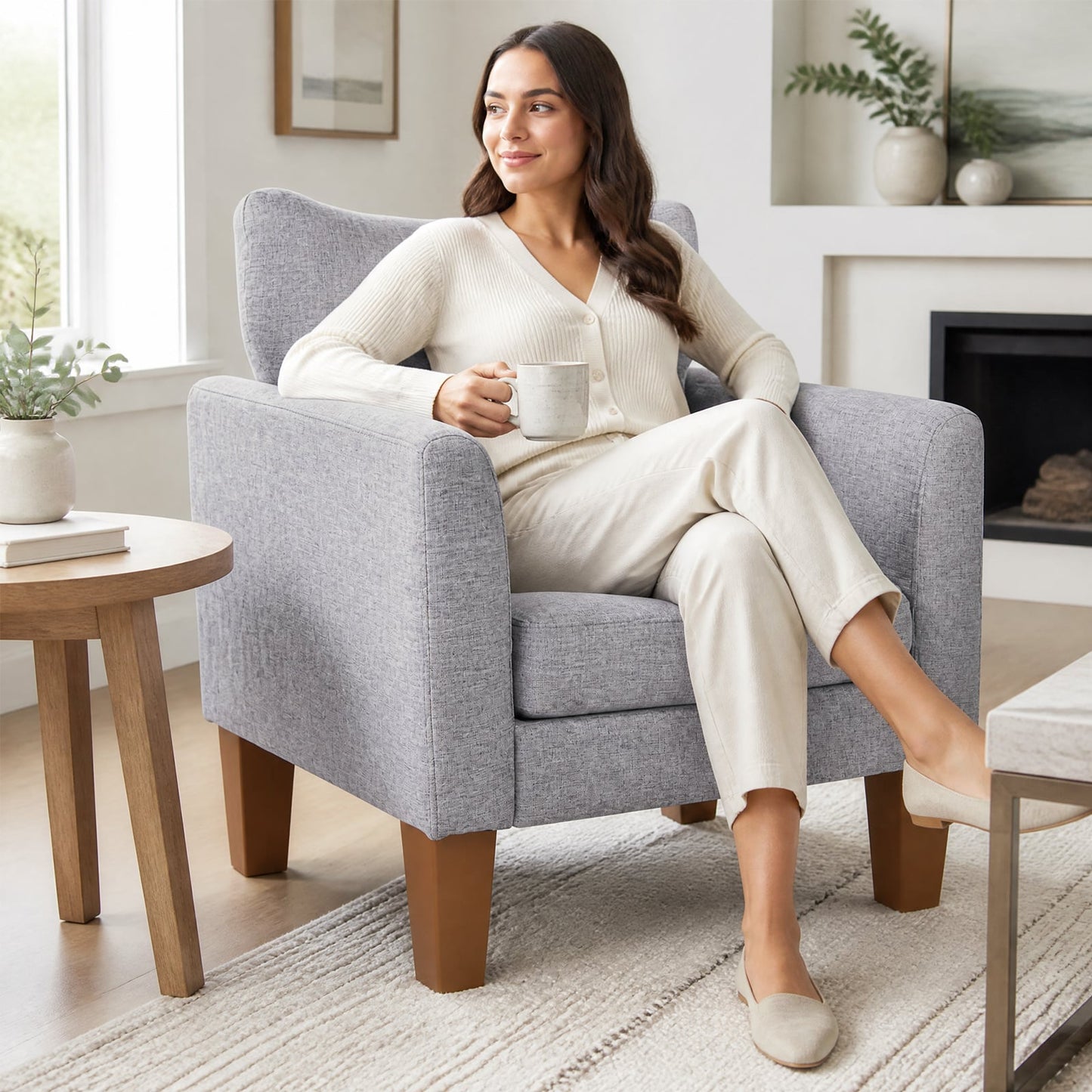 Modern Accent Chair with Removable Cushion and Pillow for Living Room-Grey