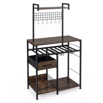 Modern Corner Bar Wine Cabine with Glass Holders and Removable Drawer-Rustic Brown