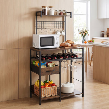 Modern Corner Bar Wine Cabine with Glass Holders and Removable Drawer-Rustic Brown