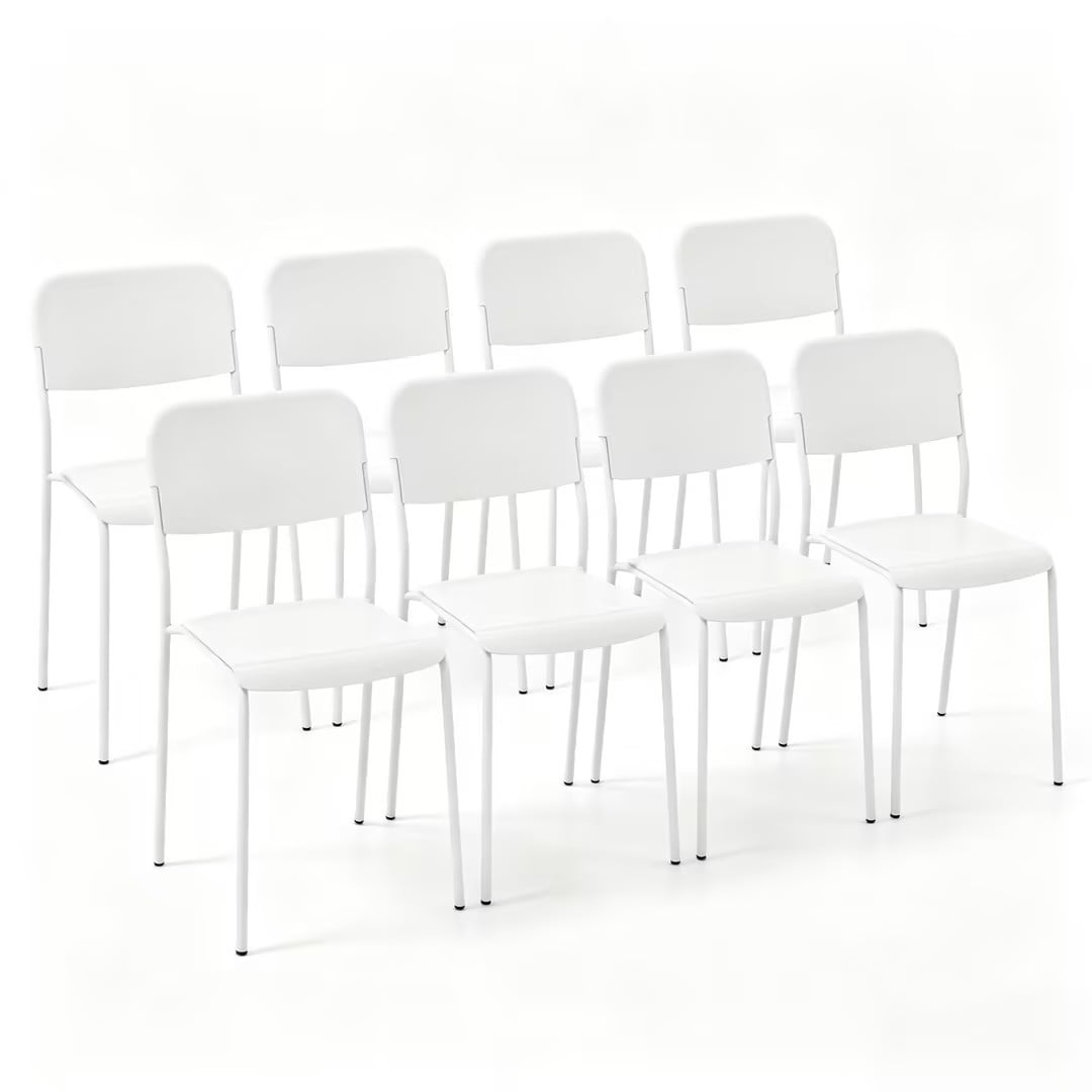 Modern Dining Chairs Set of 8 with Tilted Backrest and Sturdy Metal Legs-White