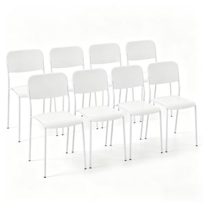 Modern Dining Chairs Set of 8 with Tilted Backrest and Sturdy Metal Legs-White