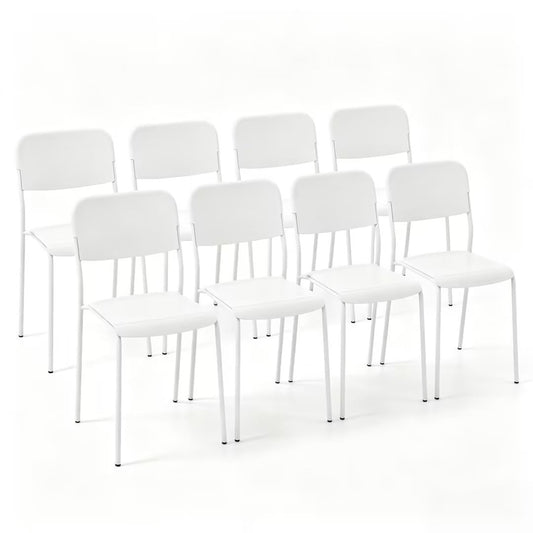 Modern Dining Chairs Set of 8 with Tilted Backrest and Sturdy Metal Legs-White