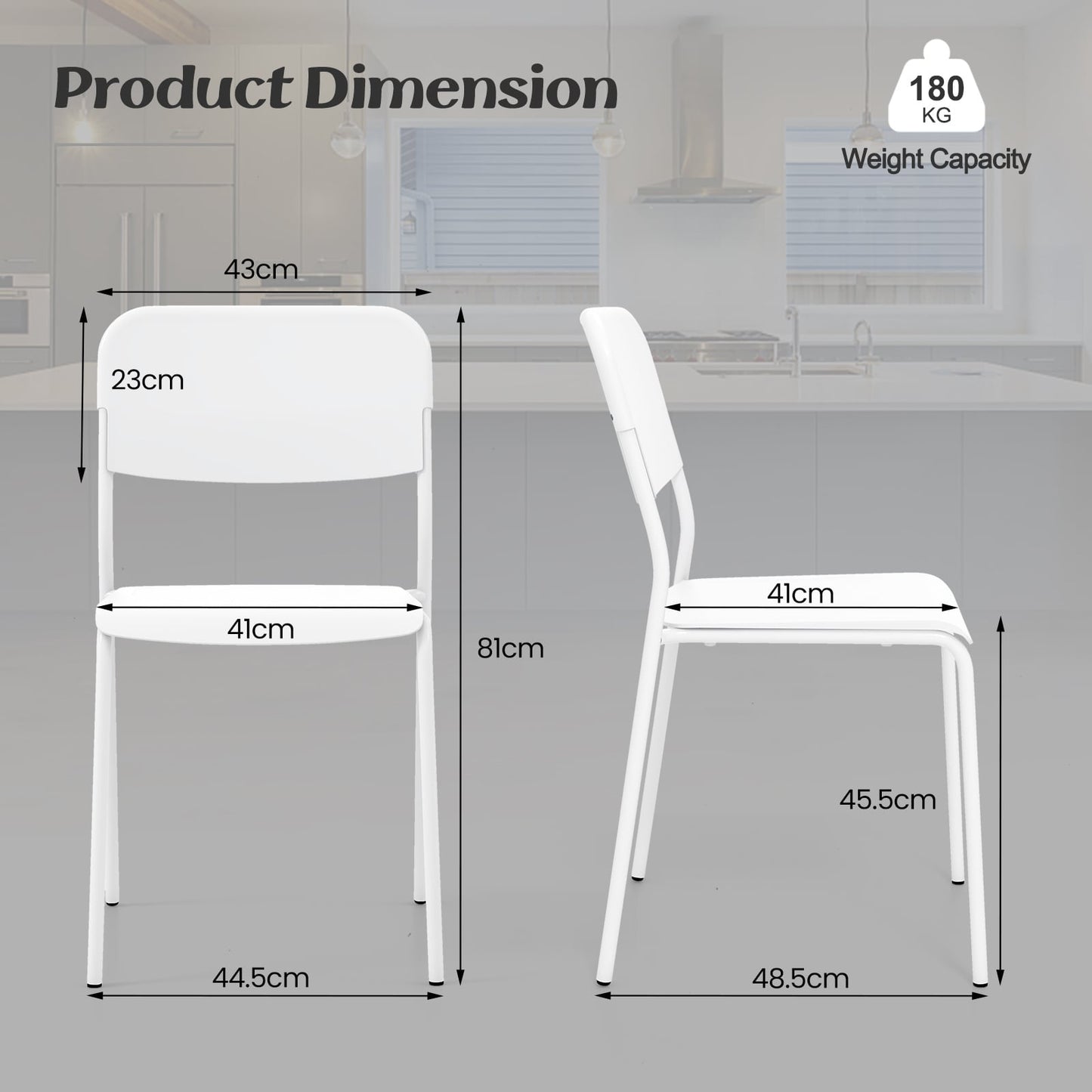 Modern Dining Chairs Set of 8 with Tilted Backrest and Sturdy Metal Legs-White