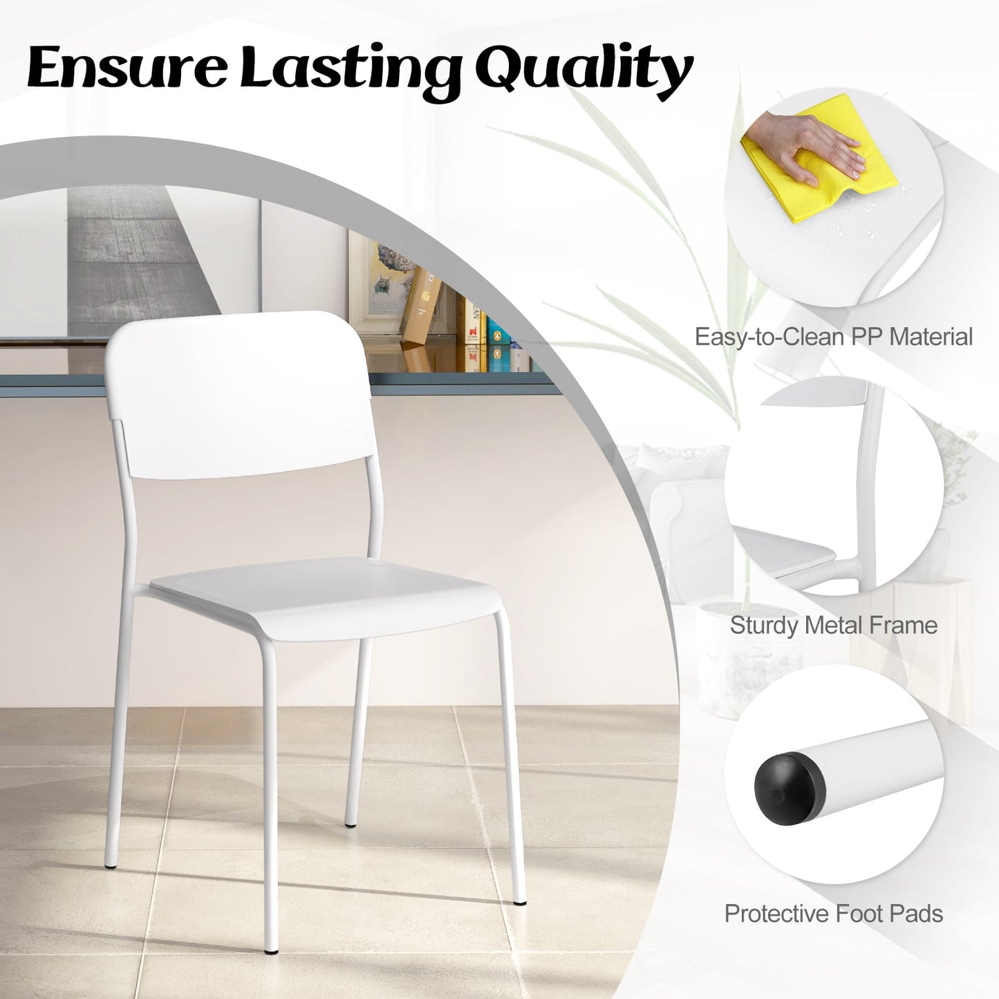 Modern Dining Chairs Set of 8 with Tilted Backrest and Sturdy Metal Legs-White
