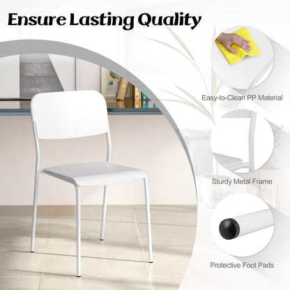 Modern Dining Chairs Set of 8 with Tilted Backrest and Sturdy Metal Legs-White