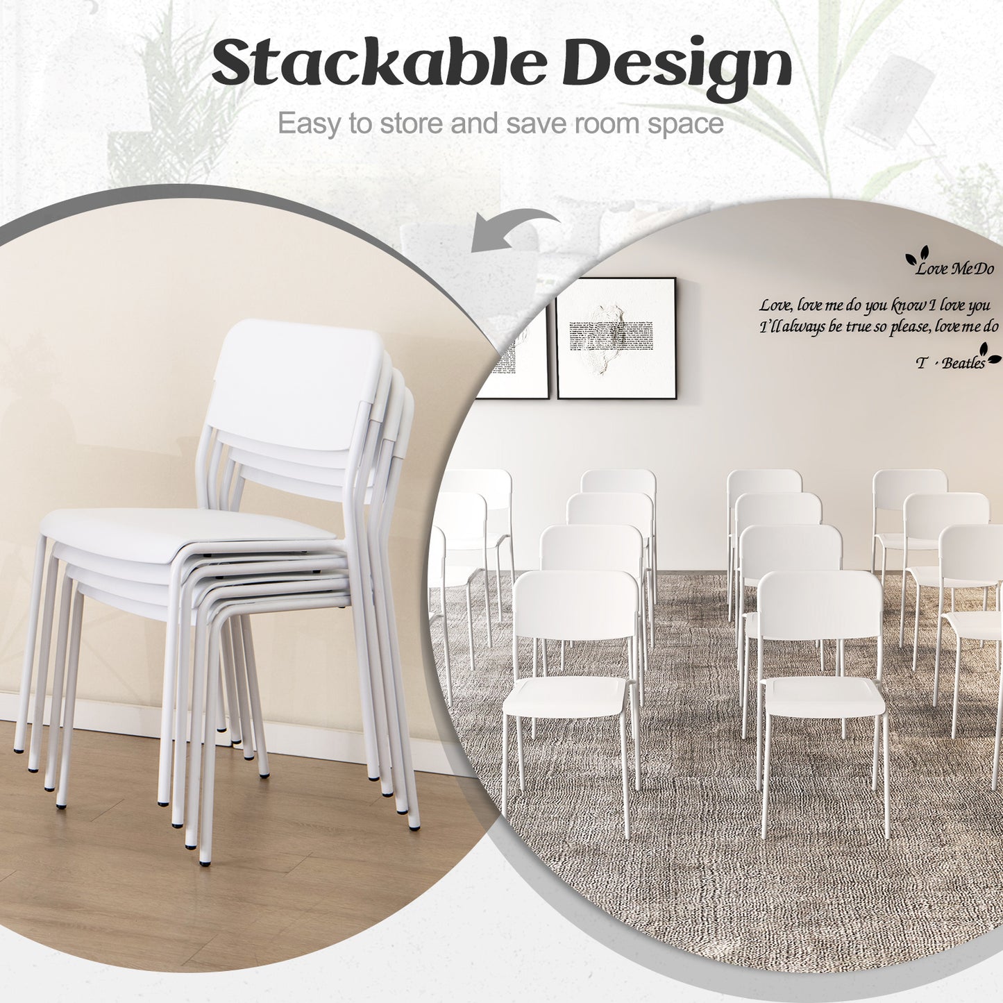 Modern Dining Chairs Set of 8 with Tilted Backrest and Sturdy Metal Legs-White