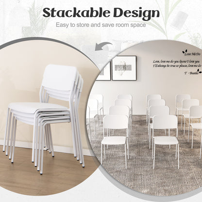 Modern Dining Chairs Set of 8 with Tilted Backrest and Sturdy Metal Legs-White