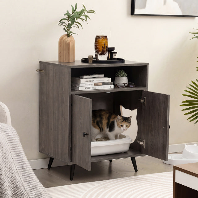 Modern Enclosure Cat Litter Box with Entry-Grey