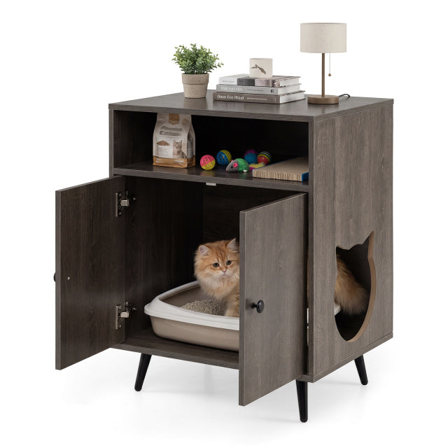 Modern Enclosure Cat Litter Box with Entry-Grey