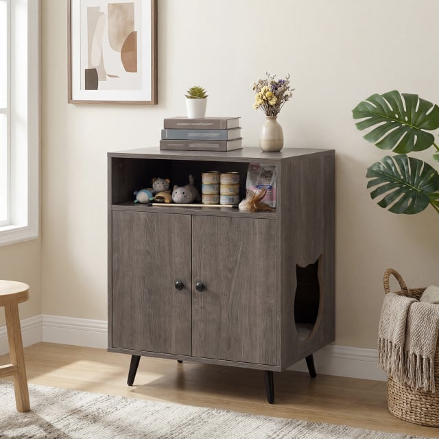 Modern Enclosure Cat Litter Box with Entry-Grey