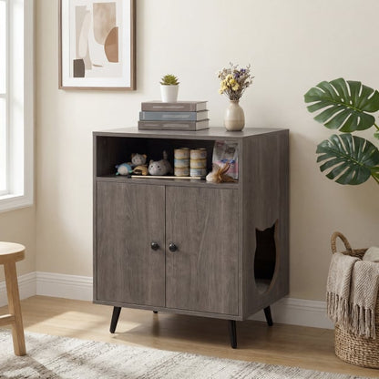 Modern Enclosure Cat Litter Box with Entry-Grey