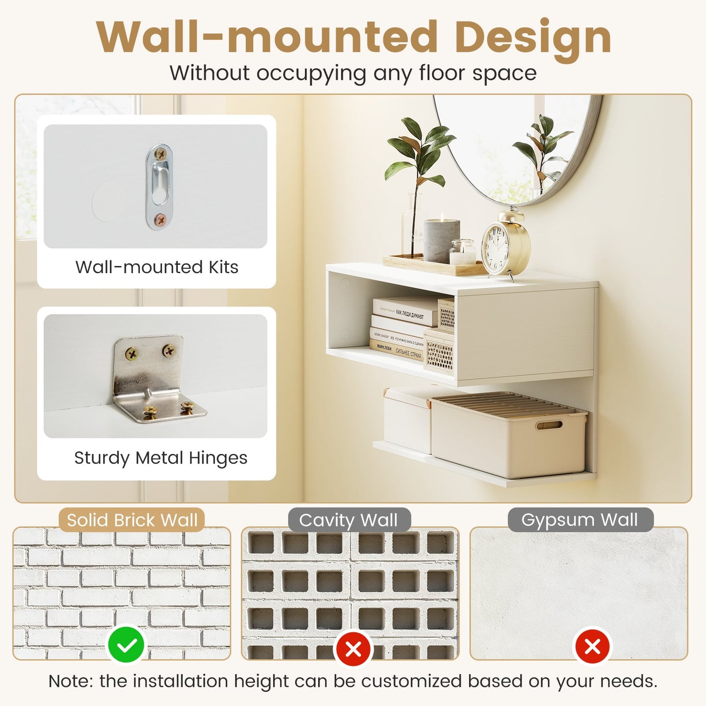 Modern Floating Nightstand with Storage Shelves for Living Room and Bed Room-White
