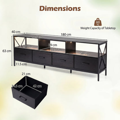 Modern LED Entertainment Center for 80" TVs with 4 Folding Fabric Drawers and Heavy-duty Metal-Black