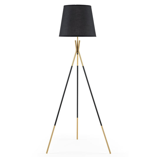 Modern Metal Tripod Floor Lamp with Fabric Shade157 cm Tall Standing Lamp-Black