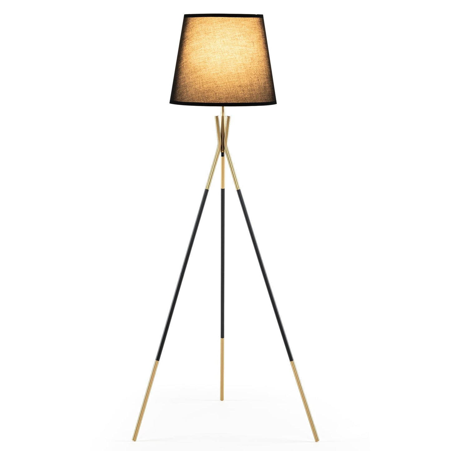 Modern Metal Tripod Floor Lamp with Fabric Shade157 cm Tall Standing Lamp-Black