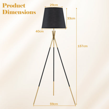 Modern Metal Tripod Floor Lamp with Fabric Shade157 cm Tall Standing Lamp-Black