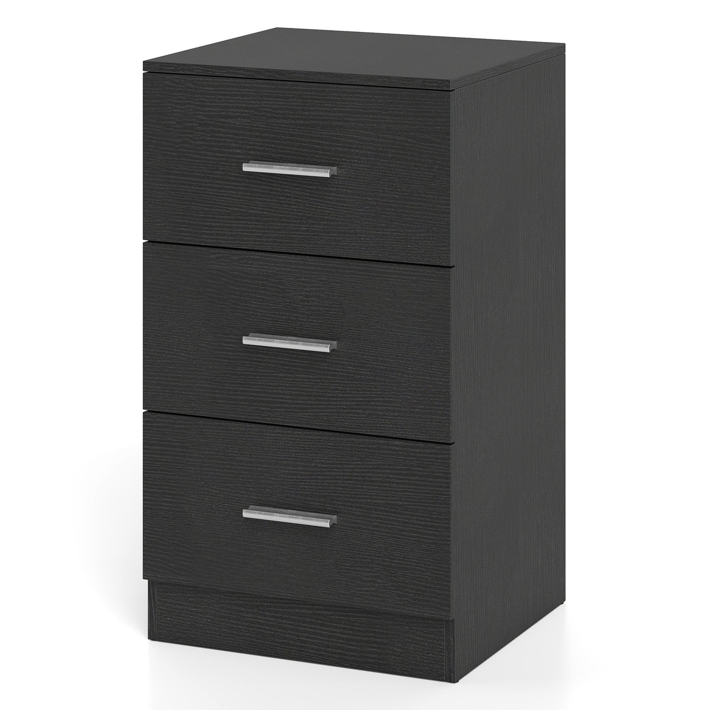Modern Nightstand End Table with 3 Storage Drawers 2 Anti-tip Kits-Black