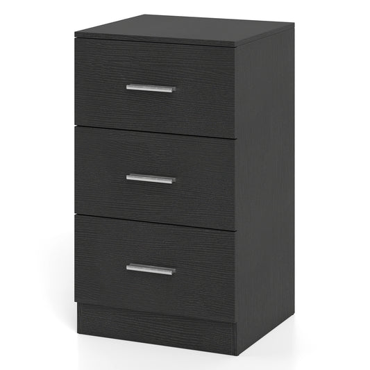 Modern Nightstand End Table with 3 Storage Drawers 2 Anti-tip Kits-Black