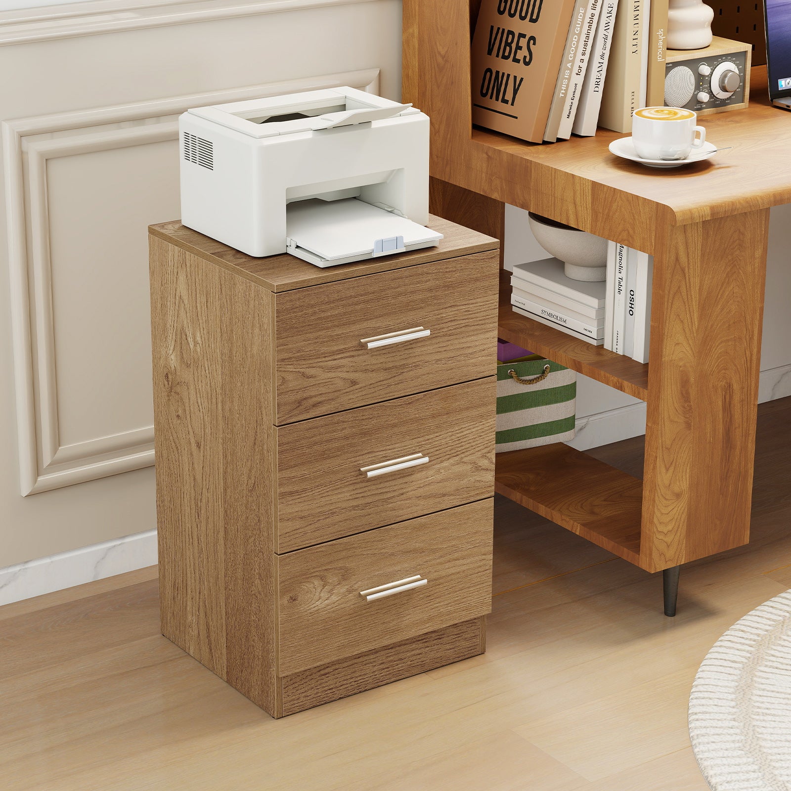Modern Nightstand End Table with 3 Storage Drawers 2 Anti-tip Kits-Natural