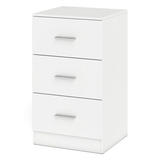 Modern Nightstand End Table with 3 Storage Drawers 2 Anti-tip Kits-White
