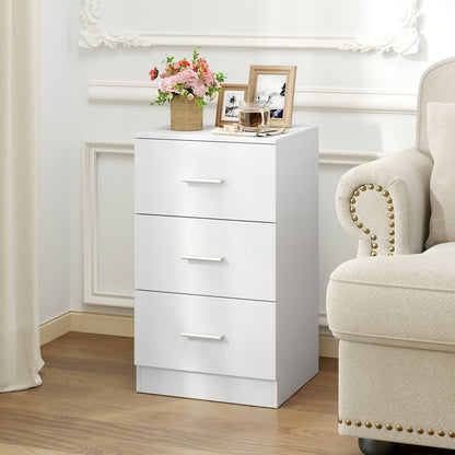 Modern Nightstand End Table with 3 Storage Drawers 2 Anti-tip Kits-White
