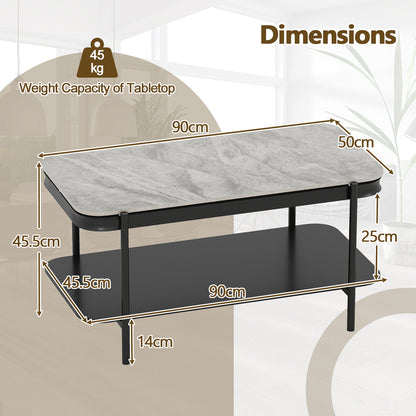 Modern Rectangular Coffee Table 2-Tier Center Table-Grey