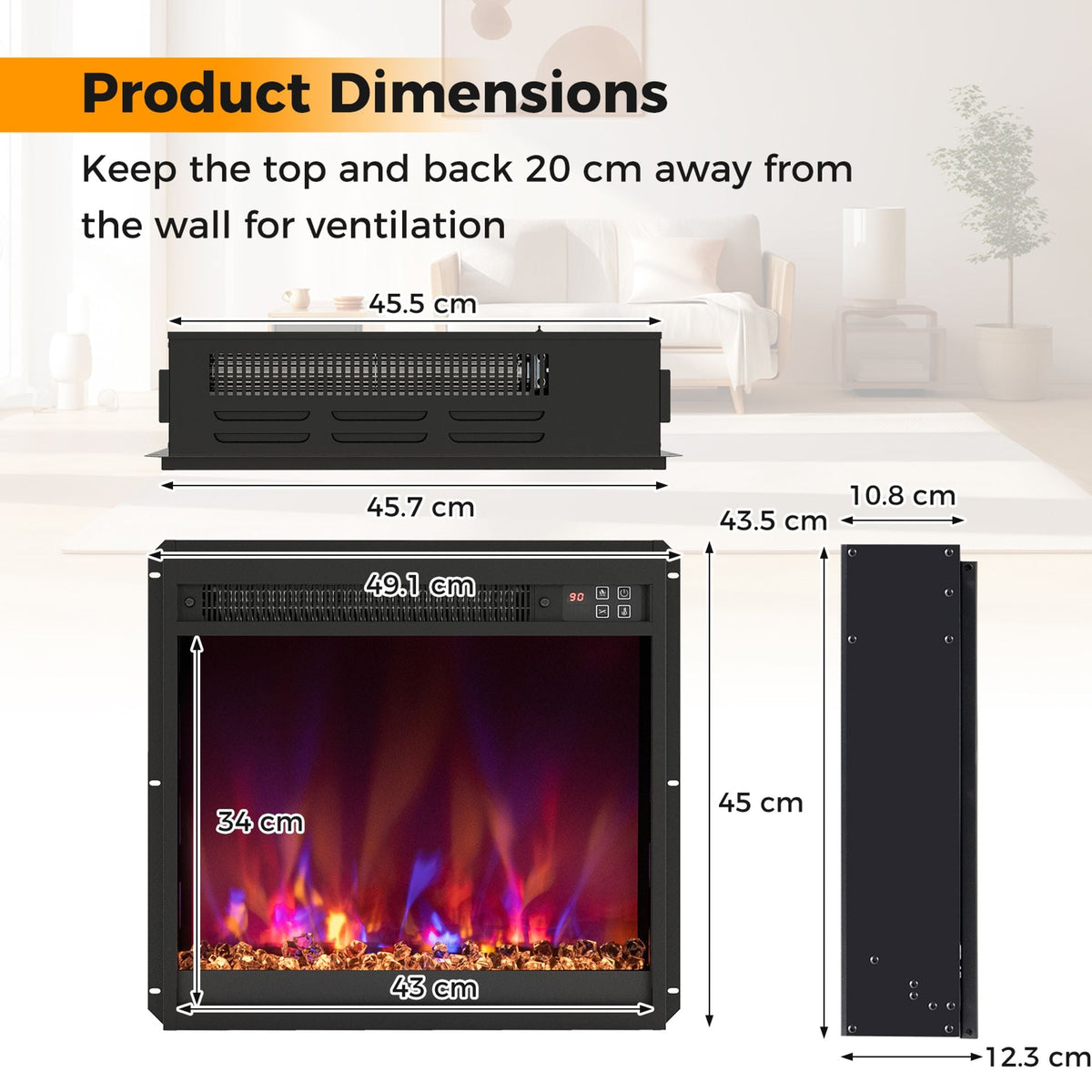 Modern TV Stand and Recessed Electric Fireplace Bundle-Black