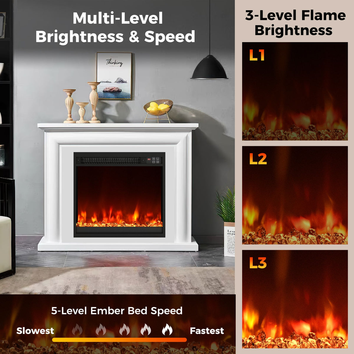 Modern TV Stand and Recessed Electric Fireplace Bundle-Black