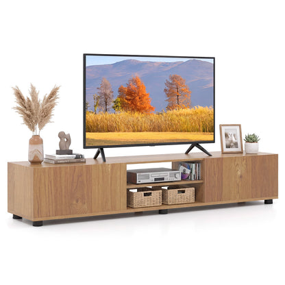 Modern TV Stand for up to 70" TVs with 2 Doors and Open Shelves-Natrual